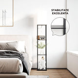 Lampa de Podea Elindor® cu Rafturi si Structura Solida, Abajur Textil si Lumina Reglabila in 3 Trepte de Culoare, Negru