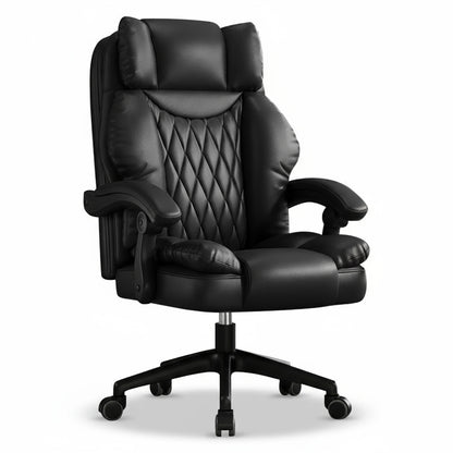 Scaun de Birou Elindor® Ergonomic, Design Contemporan, Scaun cu Spatar si Manere, din Piele PU cu Suport pentru Picioare si Roti, Latime Sezut 58 cm, Inaltime intre 48-56 cm, Negru