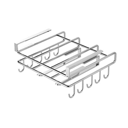Suport de Perete Elindor® pentru Ustensile de Bucatarie, cu 10 Carlige, Sistem de Prindere prin Agatare, fara Gauri, Depozitare Diversa si Multipla, Suport Metalic, Accesorii Organizare, Economisire Spatiu, Organizator de 26 x 25  x 13 cm, Argintiu