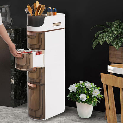 Dulap de Baie Slim Elindor® cu 4 Sertare si Spatiu Depozitare Superior Detasabil, Ideal pentru Baie, Bucatarie, Birou, Living, Spalatorii, Scoala, Organizator Multifunctional, 88.5 x 41 x 17 cm, Alb