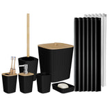 Set 20 Accesorii Baie Elindor® Include Cos de Gunoi, Set Perie WC, Suport Periuta Dinti, Pahar, Dozator Sapun, Sapuniera, Perdea Dus, 12 Carlige, Accesorii pentru Uz Casnic, Comercial, Rulote, Negru