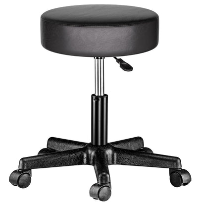 Scaun Rotativ Elindor® cu Roti, Ergonomic, fara Spatar si Manere, Design Compact, Tapitat cu Burete Moale, cu Picior Metalic, Potrivite pentru Living, Bucatarie, Birou, Dormitor, Inaltime Ajustabila, 48 x 48 x 46-60 cm, Negru