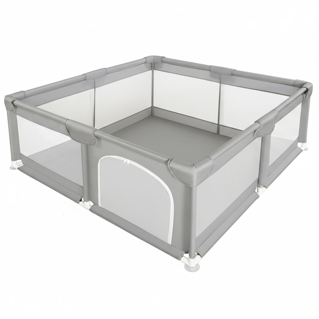 Tarc de Joaca pentru Bebelusi si Copii Elindor® cu Husa Groasa din Spuma, Spatiul Sigur de Joaca, Plasa de Protectie, Include Usa cu Fermoar, Materiale Eco-Friendly și Non-Toxice, Varsta 0-5 ani, 127 x 127 cm, Gri