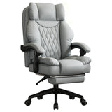Scaun de Birou Elindor® Ergonomic, Design Contemporan, Scaun cu Spatar si Manere, din Piele PU cu Suport pentru Picioare si Roti, Latime Sezut 58 cm, Inaltime intre 110-118 cm, Gri