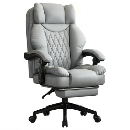 Scaun de Birou Elindor® Ergonomic, Design Contemporan, Scaun cu Spatar si Manere, din Piele PU cu Suport pentru Picioare si Roti, Latime Sezut 58 cm, Inaltime intre 110-118 cm, Gri