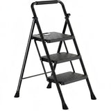 Scara Pliabila Metalica Elindor® cu 3 Trepte, Portabila, cu Pedale si Maner Antiderapante, Ideala pentru Interior sau Exterior, pentru Uz Casnic, Usor de Depozitate, 51 × 68 × 104 cm, Negru