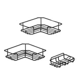 Set 3 Rafturi de Dus Elindor® Polita cu Adeziv, Etajera de Baie pentru Colt, Raft cu Carlige, Suport Prosop si Sapun, din Inox, Organizator Baie sau Etajere Depozitare in Bucatarie, Accesorii, 23 x 8.3 x 23 cm, Negru