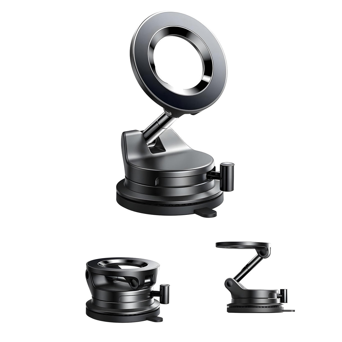Suport Auto Telefon Elindor® cu Ventuza pentru Parbriz, Bord sau Oglinda, Magsafe, Compatibil 5.4-7.9 inch, pentru Iphone, Ajustabil 360°, Flexibil, Pliabil, Orizontal / Vertical, Accesorii Masina, 4 x 5.8 cm, Negru
