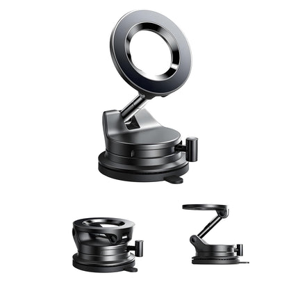 Suport Auto Telefon Elindor® cu Ventuza pentru Parbriz, Bord sau Oglinda, Magsafe, Compatibil 5.4-7.9 inch, pentru Iphone, Ajustabil 360°, Flexibil, Pliabil, Orizontal / Vertical, Accesorii Masina, 4 x 5.8 cm, Negru