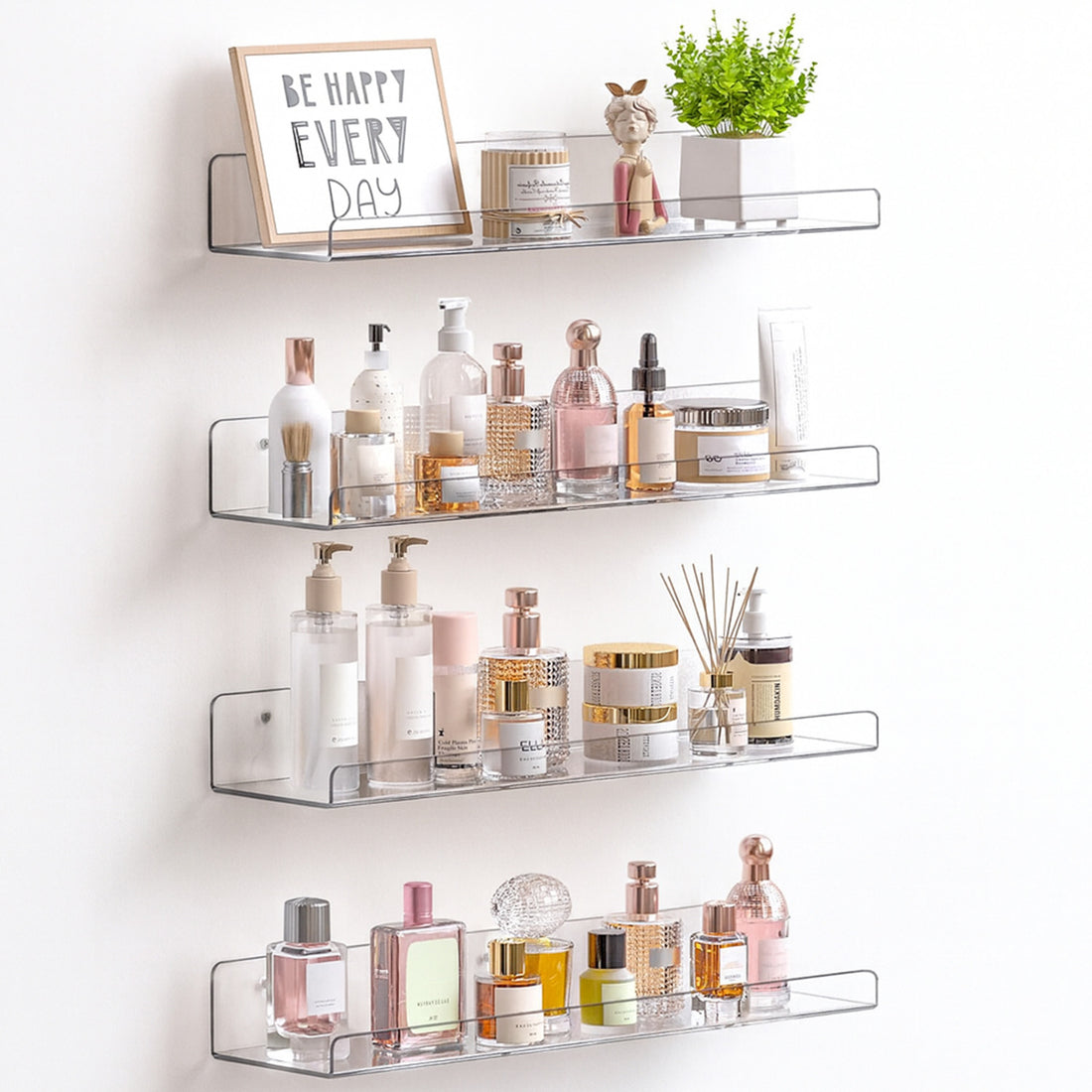 Set 4 Rafturi Elindor® Raft Suspendat de Depozitare, Mobila Bucatarie, Dormitor, Baie sau Birou, Etajera Practica cu Design Aerisit, Usor de Asamblat, Perfecta pentru Organizare Carti, Condimente, Decoratiuni, Polita Produse Diverse, 38 x 10 x 1.5 x 5 cm,