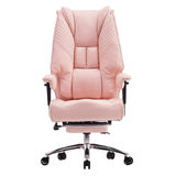 Scaun de Birou Elindor® Ergonomic, Design Contemporan, Scaun cu Spatar si Manere, din Piele PU cu Suport pentru Picioare si Roti, Latime Sezut 58 cm, Inaltime intre 48-56 cm, Roz