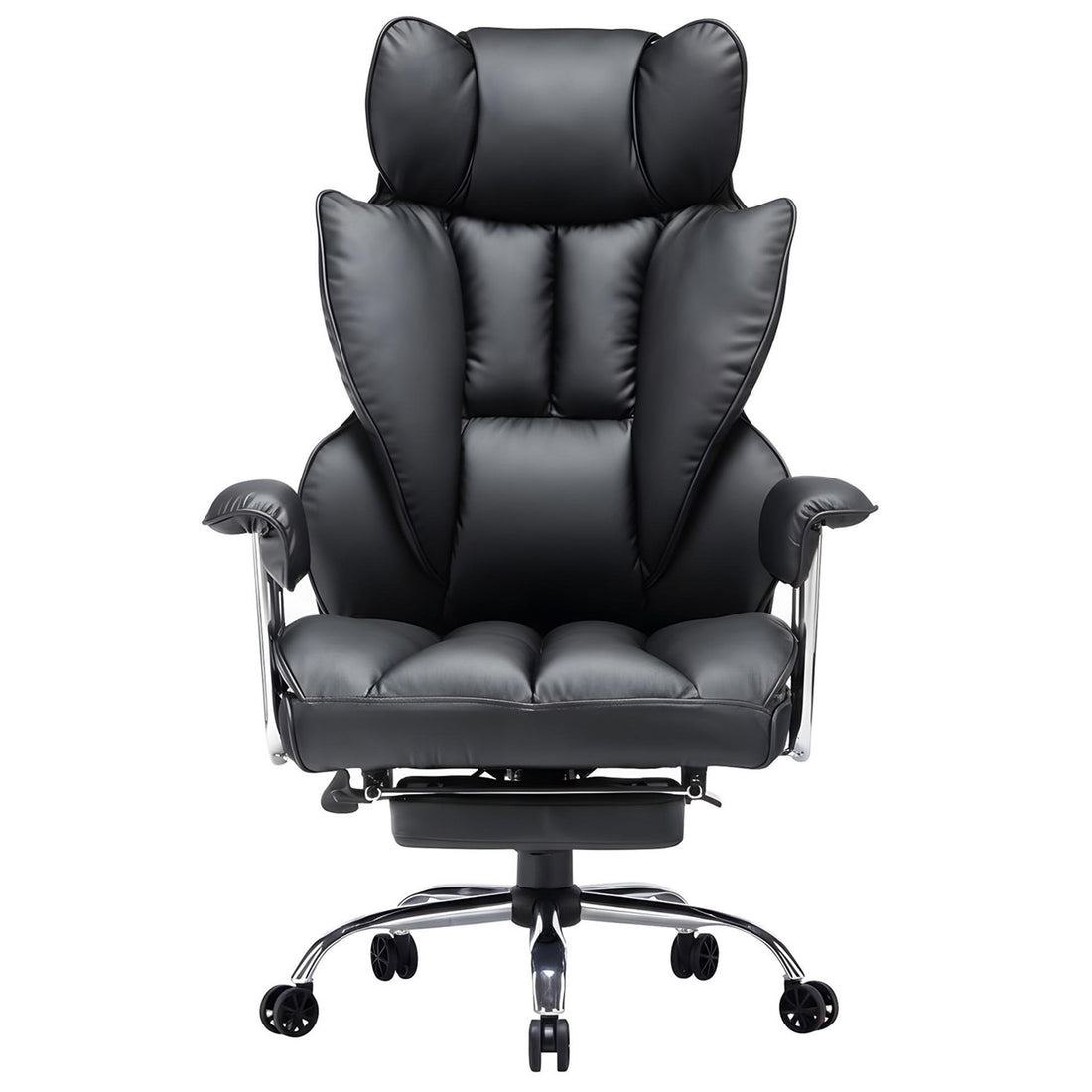 Scaun de Birou Elindor® Ergonomic, Design Contemporan, Scaun cu Spatar si Manere, din Piele PU cu Suport pentru Picioare si Lombar, cu Roti, 52 x 60 x 127 cm, Negru