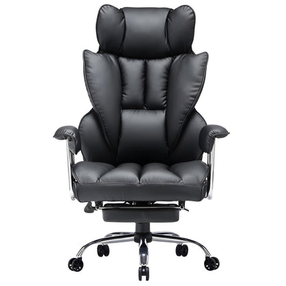 Scaun de Birou Elindor® Ergonomic, Design Contemporan, Scaun cu Spatar si Manere, din Piele PU cu Suport pentru Picioare si Lombar, cu Roti, 52 x 60 x 127 cm, Negru