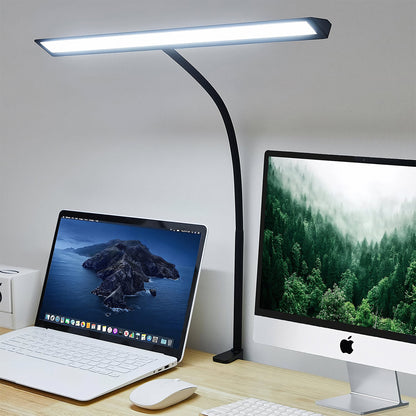 Lampa de Birou Elindor® Ultra-Wide, Neagra cu LED, Nivel de Luminozitate Reglabil de la 2700K pana la 6500K, Veioza cu Clema Metalica si Brat Reglabil, Protectie pentru Ochi, Inaltime Totala 66 cm, Latime 40 cm