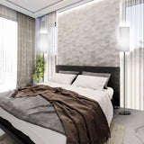 Lampa de Podea Elindor® Veioza cu Abajur Tesatura, Lumina Calda, Soclu Compatitbil E26, Structura Metalica, pentru Camera de Zi, Dormitor, Sufragerie, Birou, Hol, Picior 194 x Baza 22 cm, Alb