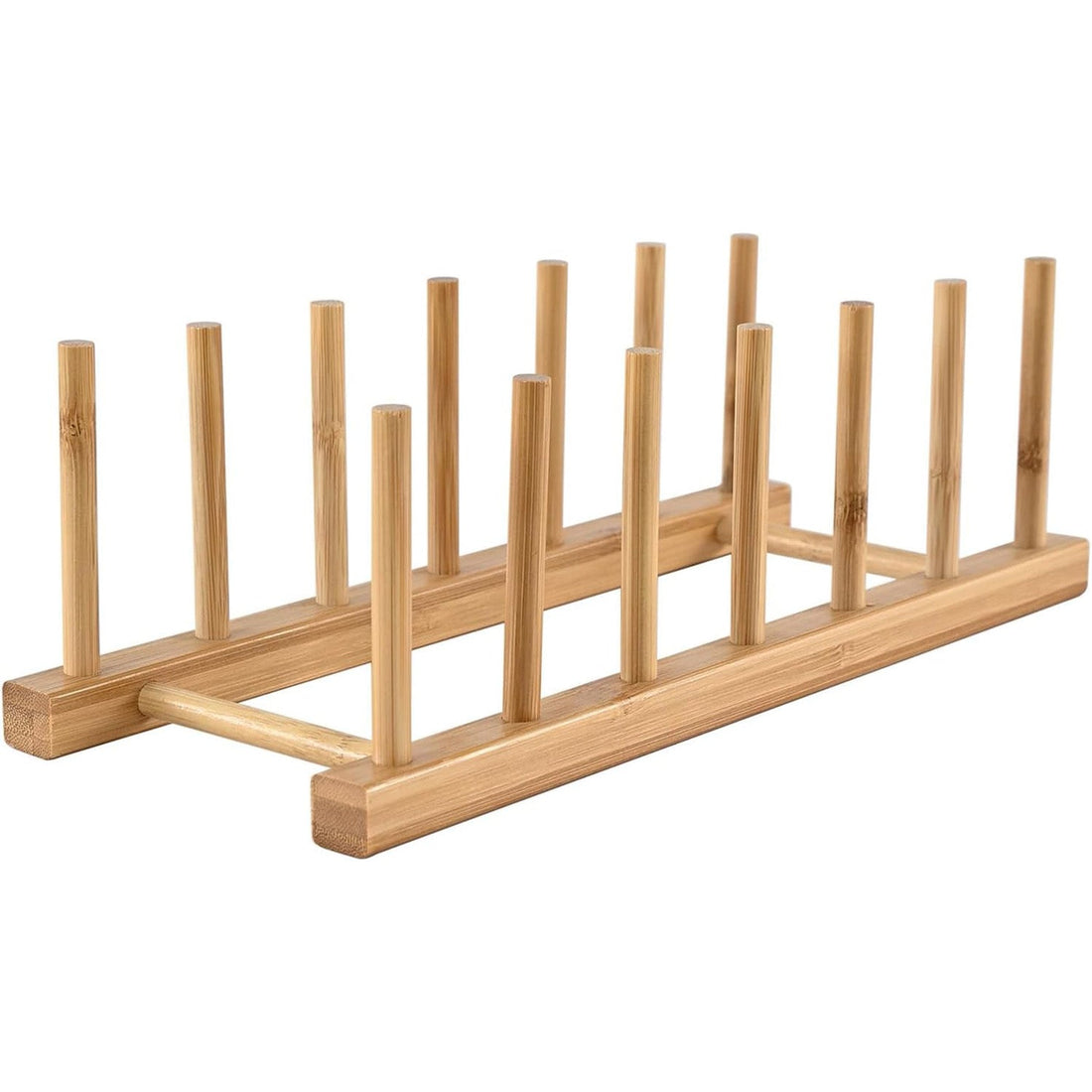 Suport si Scurgator de Vase Elindor® din Bambus pentru Dulap sau Blat, Uscator de Farfurii si Capace, Organizator Vertical pentru Farfurii, Tavi si Oale, Suport de Vase Compact pentru Bucatarie, 30x12x10 cm, Lemn Natural