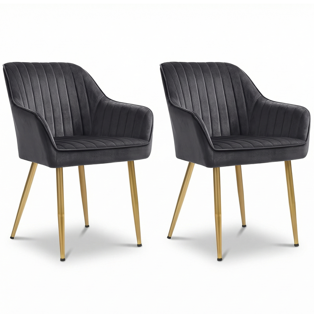 Set 2 Scaune Elindor® Ergonomice, Design Contemporan, Scaun cu Spatar si cu Manere, din Catifea cu Picioare Metalice Negre, Potrivite pentru Living, Bucatarie, Birou, Dormitor, 83 × 55.5 × 43 cm, Gri