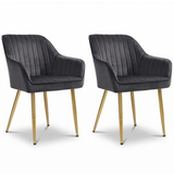 Set 2 Scaune Elindor® Ergonomice, Design Contemporan, Scaun cu Spatar si cu Manere, din Catifea cu Picioare Metalice Negre, Potrivite pentru Living, Bucatarie, Birou, Dormitor, 83 × 55.5 × 43 cm, Gri