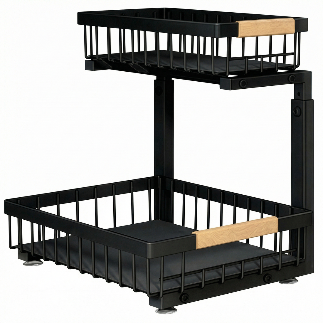 Set 2 Organizatoare Multifunctionale Elindor® pe 2 Nivele, 2x Sertar Glisant, Montat pe Blat sau in Dulap sub Chiuveta, Suport Metalic Organizare, Organizator pentru Bucatarie, Baie, Camara, Raft cu Sertare Depozitare Legume, Parfumuri, 41