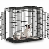 Cusca pentru Animale Elindor® Pliabila, Potrivita pentru Caini de Talie Medie si Mare de 19 Kg, Utilizare in Interior si Exterior sau Calatorii, cu 2 Usi, Baza din Plastic Detasabila, 2 Manere pentru Transport, Marime XL, 91×56.5×64.5 cm,