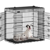 Cusca pentru Animale Elindor® Pliabila, Potrivita pentru Caini de Talie Medie si Mare de 19 Kg, Utilizare in Interior si Exterior sau Calatorii, cu 2 Usi, Baza din Plastic Detasabila, 2 Manere pentru Transport, Marime XL, 91×56.5×64.5 cm,