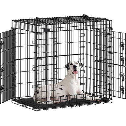 Cusca pentru Animale Elindor® Pliabila, Potrivita pentru Caini de Talie Medie si Mare de 19 Kg, Utilizare in Interior si Exterior sau Calatorii, cu 2 Usi, Baza din Plastic Detasabila, 2 Manere pentru Transport, Marime XL, 91×56.5×64.5 cm,