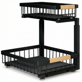 Set 2 Organizatoare Multifunctionale Elindor® pe 2 Nivele, 2x Sertar Glisant, Montat pe Blat sau in Dulap sub Chiuveta, Suport Metalic Organizare, Organizator pentru Bucatarie, Baie, Camara, Raft cu Sertare Depozitare Legume, Parfumuri, 41