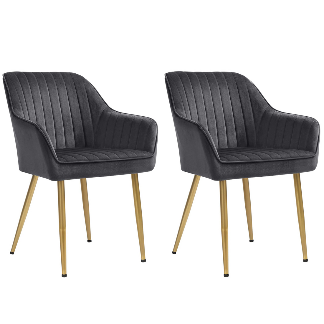 Set 2 Scaune Elindor® Ergonomice, Design Contemporan, Scaun cu Spatar si cu Manere, din Catifea cu Picioare Metalice Negre, Potrivite pentru Living, Bucatarie, Birou, Dormitor, 83 × 55.5 × 43 cm, Gri