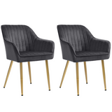 Set 2 Scaune Elindor® Ergonomice, Design Contemporan, Scaun cu Spatar si cu Manere, din Catifea cu Picioare Metalice Negre, Potrivite pentru Living, Bucatarie, Birou, Dormitor, 83 × 55.5 × 43 cm, Gri