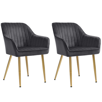 Set 2 Scaune Elindor® Ergonomice, Design Contemporan, Scaun cu Spatar si cu Manere, din Catifea cu Picioare Metalice Negre, Potrivite pentru Living, Bucatarie, Birou, Dormitor, 83 × 55.5 × 43 cm, Gri