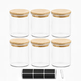 Set 6 Borcane din Sticla Elindor® cu Capac Ermetic din Bambus, Borcan 500 ml, Marker si Etichete Incluse, Ideal pentru Condimente, Fructe Uscate, Zahar, Cafea, Recipient Depozitare in Bucatarie, 10.8 × 8.5 cm, Transparent