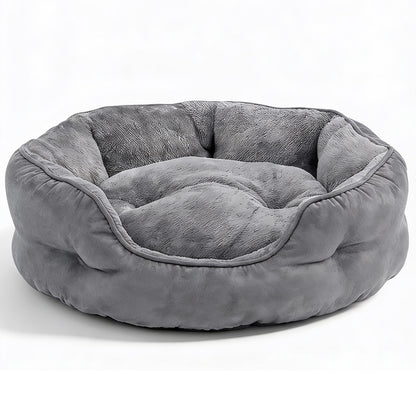 Pat Confortabil pentru Caini si Pisici Elindor® Rotund, Culcus Moale Antiderapant, Potrivit pentru Caine si Pisica de Talie Mica si Medie, Ideal in Orice Anotimp, in Casa, Marimea M, 65x55x20 cm, Gri