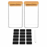 Set 2 Borcane din Sticla Elindor® cu Capac Ermetic din Bambus, Borcan 1200 ml, Marker si Etichete Incluse, Ideal pentru Condimente, Fructe Uscate, Cafea, Zahar, Recipient Depozitare in Bucatarie, 15 × 10 cm, Transparent