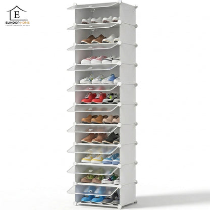 Organizator pentru Pantofi Elindor® Pantofar tip Dulap cu 10 Nivele Mari, Fara Gauri, Suport pentru Papuci, Dulap Hol, Living, Dormitor, Economisire Spatiu, Depozitare Incaltaminte, 175 x 42 x 32 cm, Alb