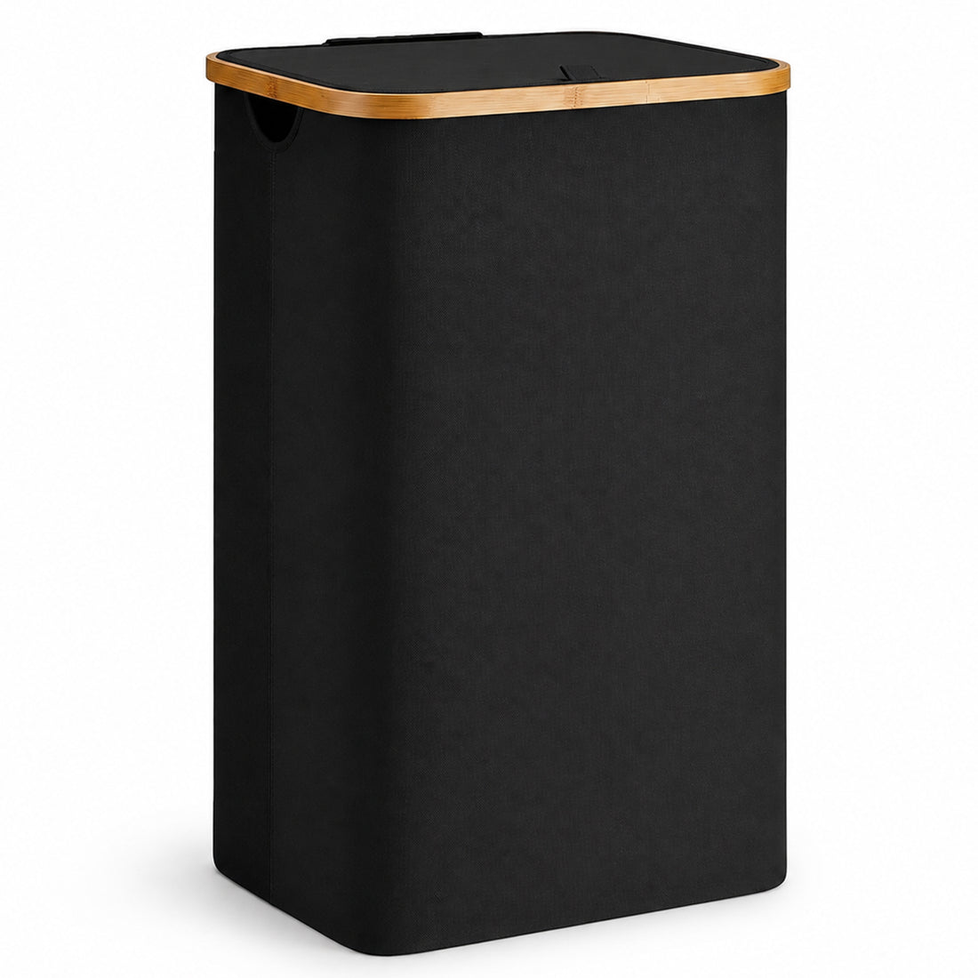 Cos de Rufe Elindor® Pliabil si Impermeabil, Lavabil, Cadru din Bambus, cu Capac si Sac de Haine Murdare Detasabil, Recipient Sortare Dreptunghiular de 100 L, Ideal pentru Baie Casa sau Hotel, 74 x 41 x 33 cm, Material Textil, Negru