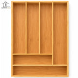 Organizator Fix Elindor® din Bambus, pentru Depozitare Tacamuri si Ustensile de Bucatarie, Furculite, Linguri, Cutite, Suport 6 Compartimente, Separator Sertare Spatios, Accesorii Organizare, Sertar 43 x 30.5 x 5 cm, Bej