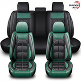 Set 5 Huse Scaune Auto Elindor® Universale, Husa pentru Protectie Sezut si Spatar Scaun Fata si Bancheta Spate, Impermeabila, Piele Ecologica, Accesorii Masina Huse Interior, Verde Inchis