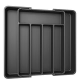 Organizator Elindor® pentru Tacamuri si Ustensile de Bucatarie, 5-7 Compartimente, Sertar Extensibil, Suport Ajustabil pentru Cutite, Linguri, Furculite, Accesorii Bucatarie, Separator Sertar, 32 × 22 × 4 cm, Negru