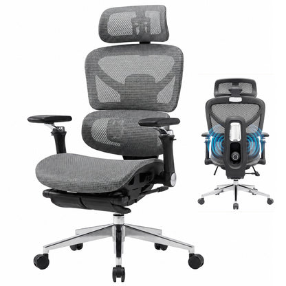 Scaun de Birou Elindor® Ergonomic, cu Functie de Masaj, Scaun cu Spatar si Manere, din Plasa, Suport pentru Picioare si Lombar, cu Roti, Inaltime Reglabila 115 - 125 cm, Negru