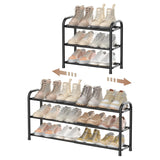 Organizator Extensibil pentru Pantofi Elindor® Pantofar cu 3 Nivele Mari, Fara Gauri, Suport Metalic pentru Papuci, Dulap Hol, Dormitor, Economisire Spatiu, Depozitare Incaltaminte, 45–83 × 22.6 × 43.3 cm, Negru