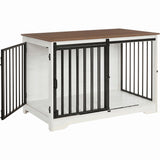 Cusca pentru Animale Elindor® Tip Mobila, Potrivita pentru Caini de Talie Medie, Utilizare in Interior, cu 2 Usi, o Usa Glisanta, Baza Solida, Marime L, 100 x 60 x 68 cm, Alb / Maro