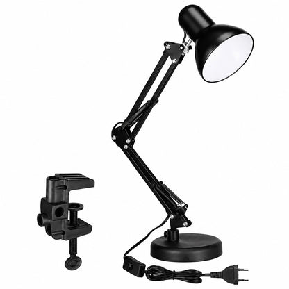Lampa de Birou Elindor® Neagra cu LED, 3 Moduri Lumina Camera Rece/Cald si 10 Intensitati, Soclu Compatibil E26/E27, Veioza cu 2 Moduri de Utilizare cu Clema sau pe Birou, Brat Reglabil, Protectie pentru Ochi