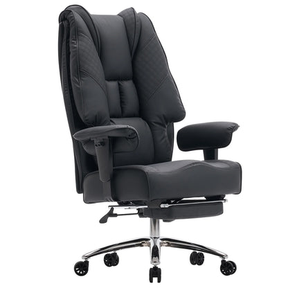 Scaun de Birou Elindor® Ergonomic, Design Contemporan, Scaun cu Spatar si Manere, din Piele PU cu Suport pentru Picioare si Roti, Latime Sezut 58 cm, Inaltime intre 48-56 cm, Negru