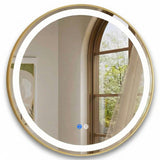 Oglinda de Perete Elindor® Rotunda, Antiaburire, cu Rama Aurie, Ideala pentru Baie, Iluminare Led, 3 Culori Lumina, Dimabila, Buton ON/OFF Luminat si Noaptea, Rezistenta la Umiditate IP44, 60 x 60 cm