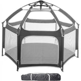 Tarc de Joaca pentru Bebelusi si Copii Elindor® Tip Cort, Spatiul Sigur de Joaca, Plasa de Protectie UV, Include Usa cu Fermoar, Materiale Eco-Friendly și Non-Toxice, Varsta 1-3 ani, 150 x 122 cm, Gri