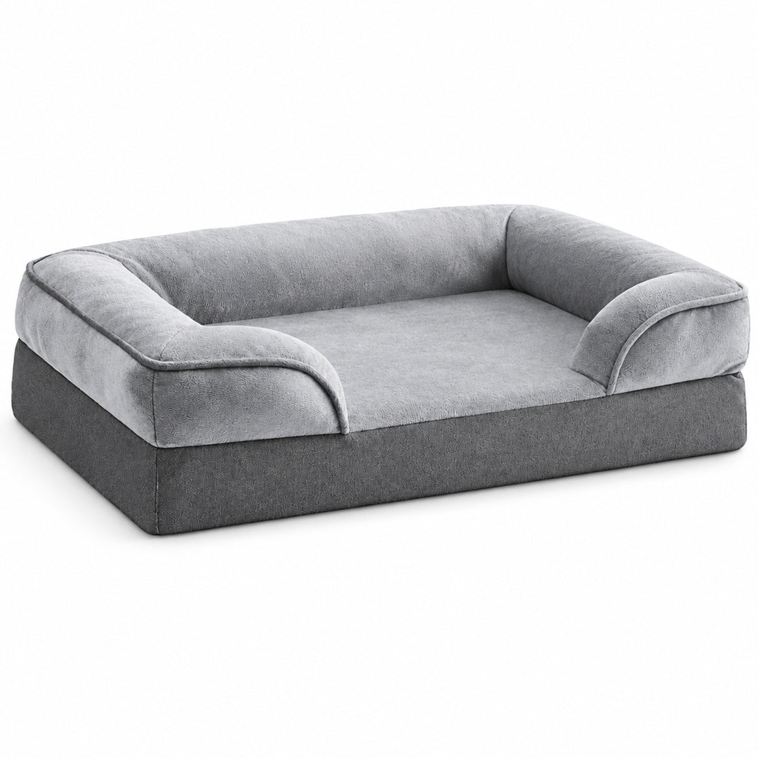 Pat pentru Caini Elindor® cu Saltea Ortopedica, Culcus din Spuma Cu Memorie pentru Caine de Talie Medie si Mare, Suport pentru Cap si Gat, Husa Detasabila, Antiderapant, Marimea L, 88.5 x 63 x 15 cm, Gri