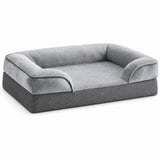 Pat pentru Caini Elindor® cu Saltea Ortopedica, Culcus din Spuma Cu Memorie pentru Caine de Talie Medie si Mare, Suport pentru Cap si Gat, Husa Detasabila, Antiderapant, Marimea L, 88.5 x 63 x 15 cm, Gri