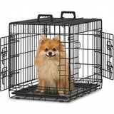 Cusca pentru Animale Elindor® Pliabila, Potrivita pentru Caini de Talie Mica, Medie de pana la 5 Kg, Utilizare in Interior si Exterior sau Calatorii, cu 2 Usi, Baza din Plastic Detasabila, 2 Manere pentru Transport, Marime S, 47 × 31 × 37.5 cm, Negru