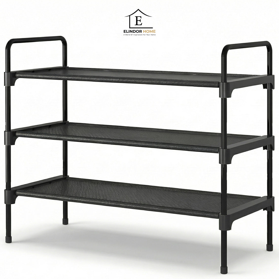 Organizator pentru Pantofi Elindor® Pantofar cu 3 Nivele Mari, Fara Gauri, Suport Metalic pentru Papuci, Dulap Hol, Dormitor, Economisire Spatiu, Depozitare Incaltaminte, 70 × 30 × 57 cm, Negru