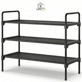 Organizator pentru Pantofi Elindor® Pantofar cu 3 Nivele Mari, Fara Gauri, Suport Metalic pentru Papuci, Dulap Hol, Dormitor, Economisire Spatiu, Depozitare Incaltaminte, 70 × 30 × 57 cm, Negru